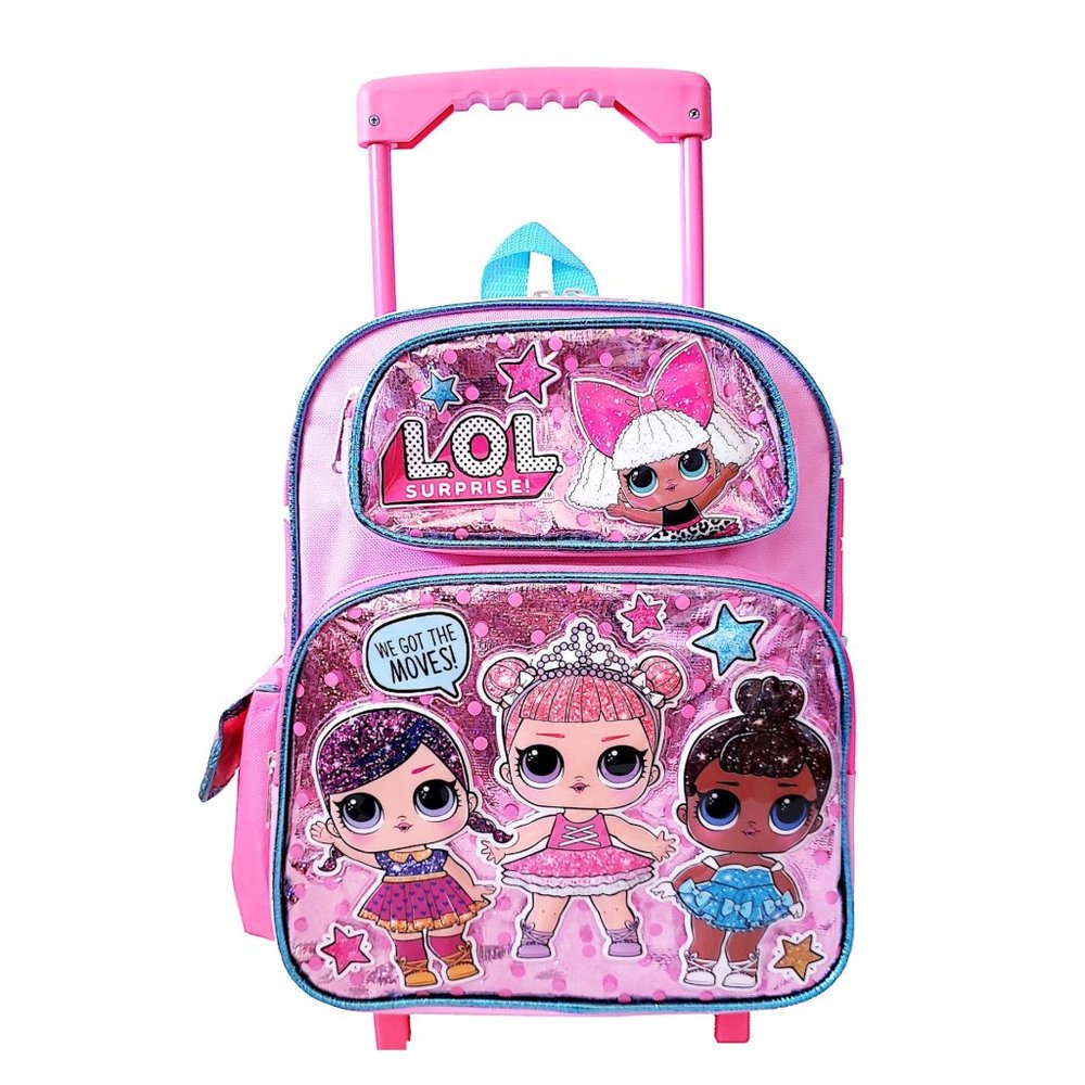LOL Surprise Rolling Backpack Girls Kids Medium School Roller Bag Pink 12"